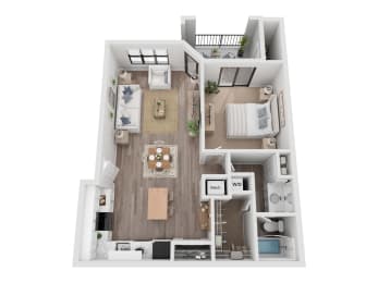 a 3 bedroom floor plan with a wood floor