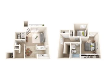 a stylized floor plan of a 2100 sq ft apartment
