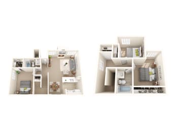a stylized floor plan of a 2100 sq ft apartment