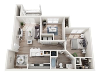 a bedroom floor plan with a bathroom and a living room