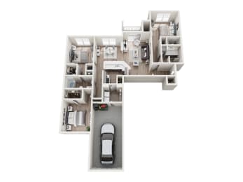 Juneau 1 car garage, 3 bed 2 bath floorplan