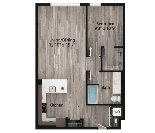 a floor plan drawing of a 1 bedroom apartment
