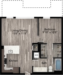 a floor plan drawing of a 1 bedroom apartment