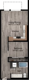 a floor plan drawing of a 1 bedroom, 1 bath apartment