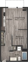 a floor plan drawing of a 1 bedroom apartment
