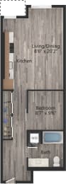 a floor plan drawing of a 1 bedroom apartment
