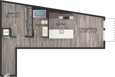 a floor plan drawing of a 1 bedroom apartment