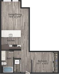a floor plan drawing of a 1 bedroom apartment