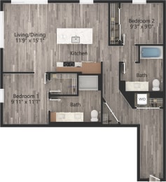floor plan of studio apts at the villas at obsidian