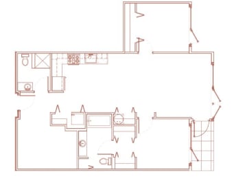 the floor plan of a small house with a kitchen and a living room