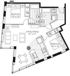 A black and white image of a floor plan for a house with three bedrooms.