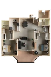 a 3d drawing of a floor plan of a house