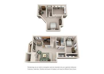 1 Bed 1 Bath Floor Plan at Sorrento Bluff, Beaverton,Oregon