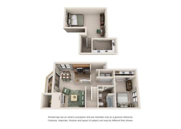 1 Bed 1 Bath Floor Plan at Sorrento Bluff, Beaverton