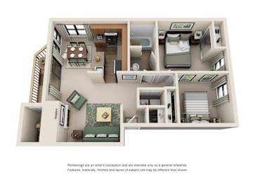 2 Bed 1 Bath Floor Plan at Sorrento Bluff, Oregon
