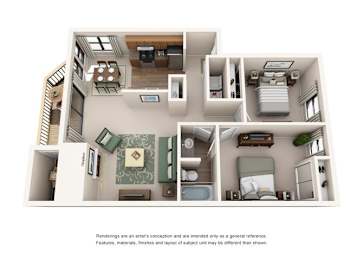 2 Bed 1 Bath Floor Plan at Sorrento Bluff, Oregon, 97008