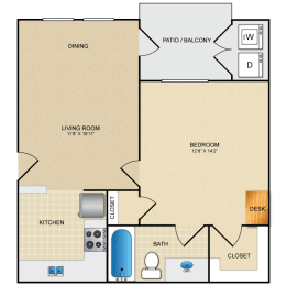 A1 floor plan 597 sf