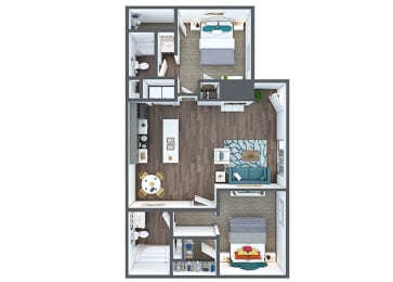 B2 3 Floor Plan at 5400 Vistas Apartments, Nevada, 89120