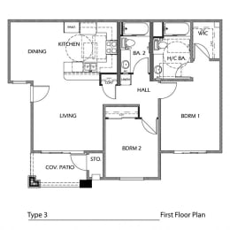 Type 3 A 2 Bedroom Floor Plan