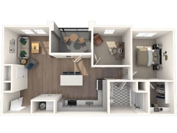  Floor Plan Premier One Bedroom, One Bathroom Den A