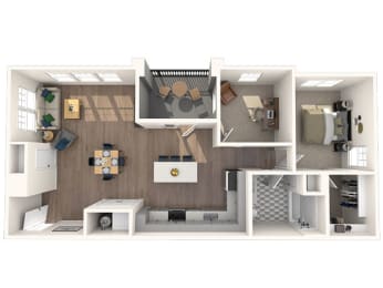  Floor Plan Premier One Bedroom, One Bathroom Den B