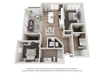 2 bedroom 2 bathroom B4 Floor Plan at Velo Village Apartments, Franklin, WI