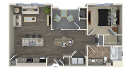 846 sq.ft. A3 Floor plan, at SETA, 7346 Parkway Dr, CA