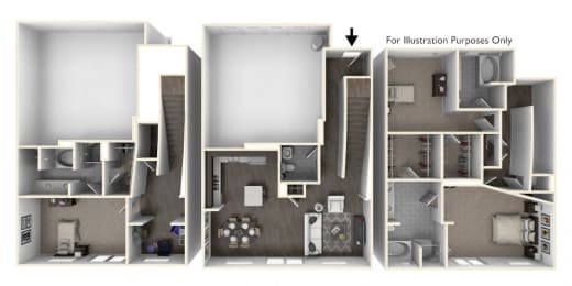 Three Bedroom Three and a Half Bath Floorplan  at Altura, San Diego, 92130