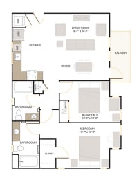 C3.3 Floor Plan 2 Bed - 2 Bath |1,108 sq. ft.