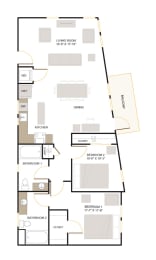 C4 Floor Plan 2 Bed - 2 Bath |1,162 sq. ft.