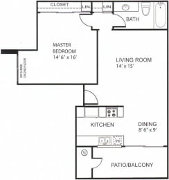 1 bed 1 bath B at The Casas Apartments, San Diego, California