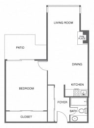 a floor plan of a house with a kitchen and a living room