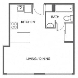 a floor plan of a small house with a kitchen and a bathroom