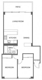 a floor plan of a house with a kitchen and a living room