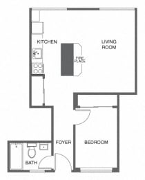 a floor plan of a house with a kitchen and a living room