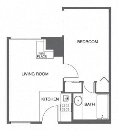 a floor plan of a house with a kitchen and a living room