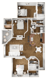 a floor plan of a 3 bedroom apartment at View at Lake Lynn, Raleigh, 27613