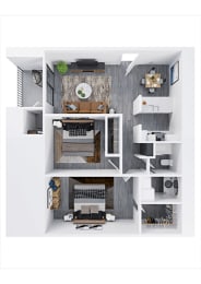a stylized floor plan with a bedroom and a living room at Westmount at Urban Trails, Mesa, AZ