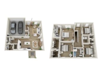 a stylized floor plan of a house with two different views