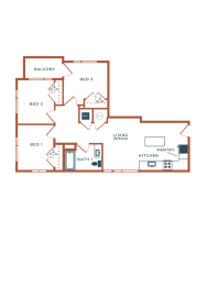 the unit plan of residence has two bedrooms and two bathrooms