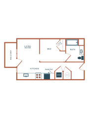 the unit plan  1 bedroom with 2 baths