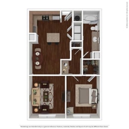 1 bed 1 bath floor plan H at Auxo at Memorial, Houston, Texas