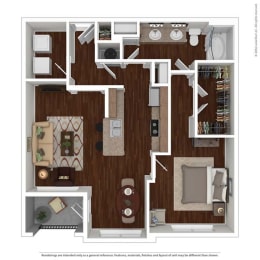1 bed 1 bath floor plan R at Auxo at Memorial, Texas, 77024