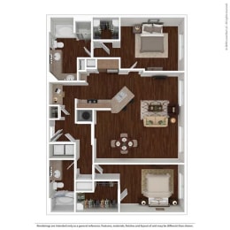 2 bed 2 bath floor plan D at Auxo at Memorial, Houston, 77024