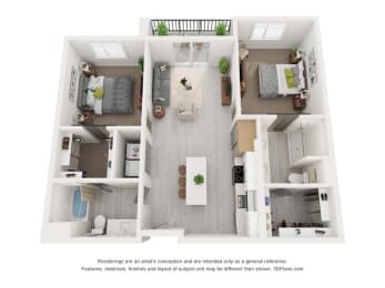 a 1 bedroom floorplan is shown in this rendering
