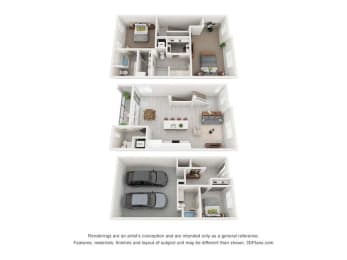 a 3d floor plan of a house