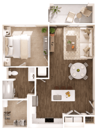 a 1 bedroom floor plan with a bathroom and a living room