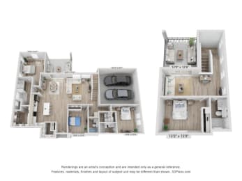a floor plan of a residence with a bedroom and a living room