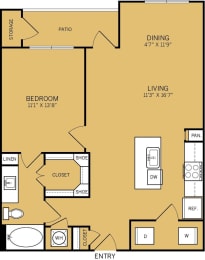 a772772arily configured floor plan of a living room with a bedroom and kitchen
