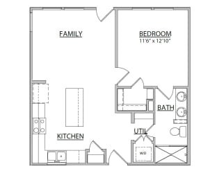 a floor plan of a bedroom floor plan with a bathroom and a living room